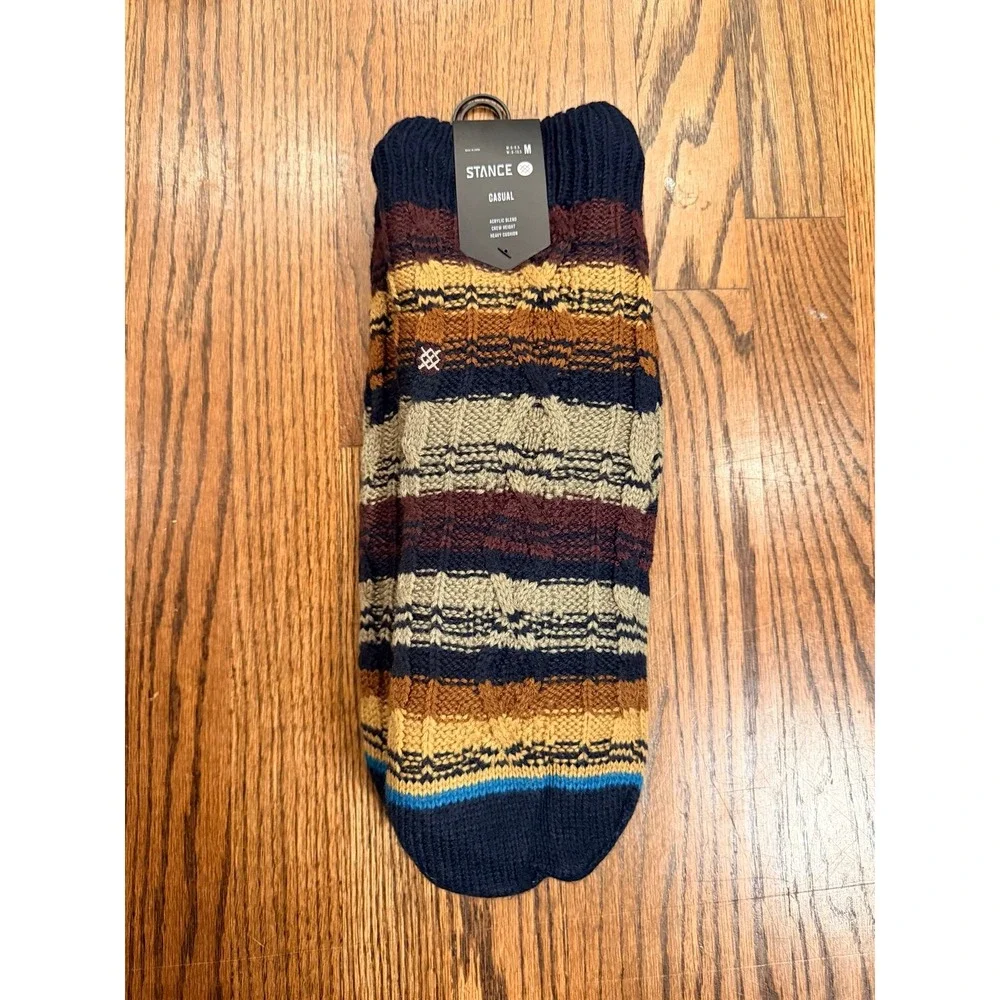 Stance‎ Toasted Slipper Socks Cable Knit Heavy Cushion Medium Burgundy Navy